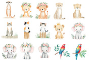 Watercolor Cute Safari animals clipa, an Illustration by Designworld (Thumbnail 3 of 4)