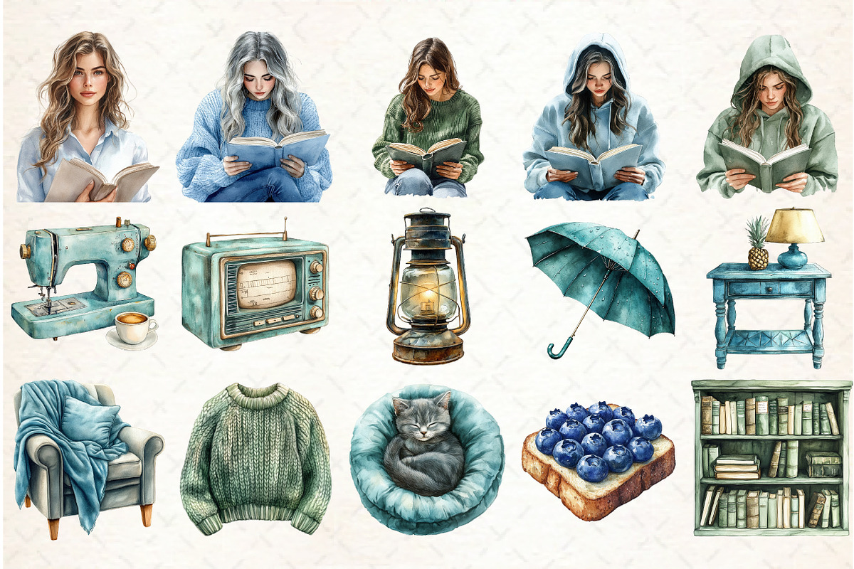Book Lover Watercolor Clipart Collec, an Illustration by Libby Wishes (Photo 2 of 7)