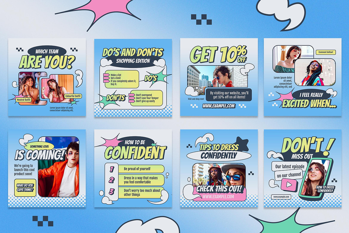 Blue Y2k Fashion Instagram Set, a Social Media Template by Aiyari Graphic (Photo 2 of 5)