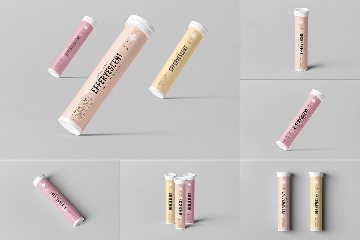 Effervescent Tablets Tube Mock-up, a Packaging Mockup by zippypixelstudio (Photo 1 of 11)