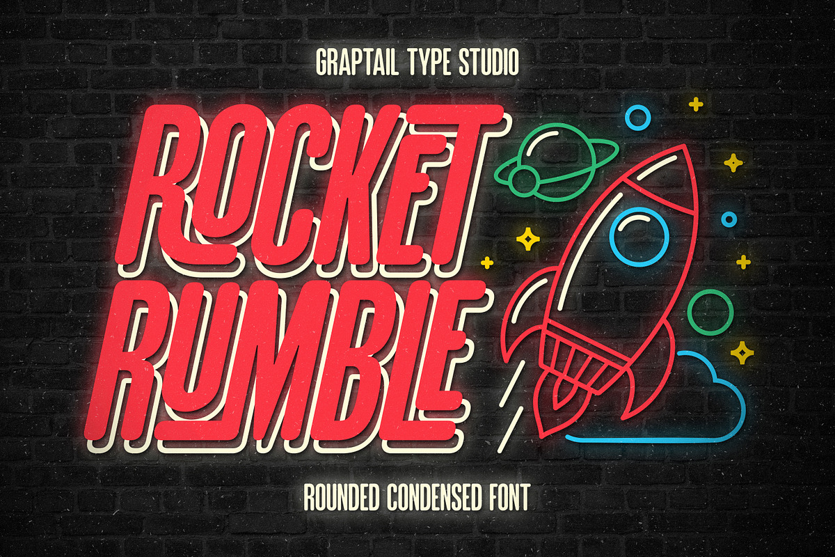 GTS Rocket Rumble | Retro Condensed, a Sans Serif Font by Graptail (Photo 1 of 23)