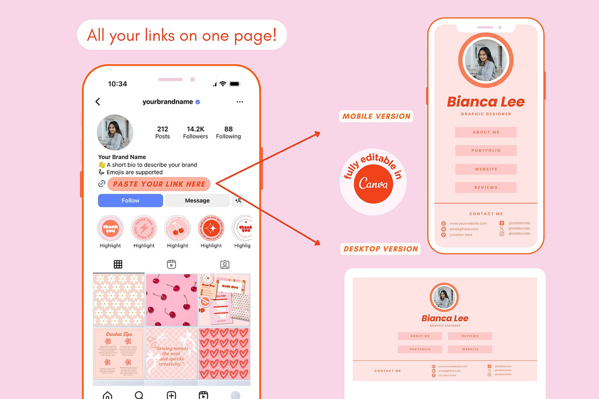 Cherry Instagram Link in bio page te, a Landing Page Template by Hell Yeah Designs (Photo 6 of 6)