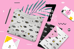 Pattern psychedelic eyes with lips