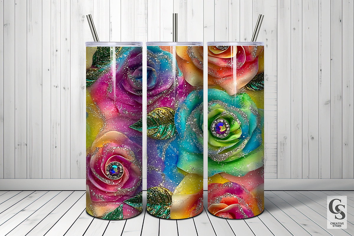 Rainbow Glitter Neon Roses Pattern, a Pattern Graphic by Creative Store (Photo 5 of 5)