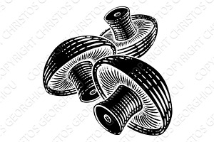 Mushroom Vegetable Vintage Woodcut, a Food Illustration by Christos Georghiou
