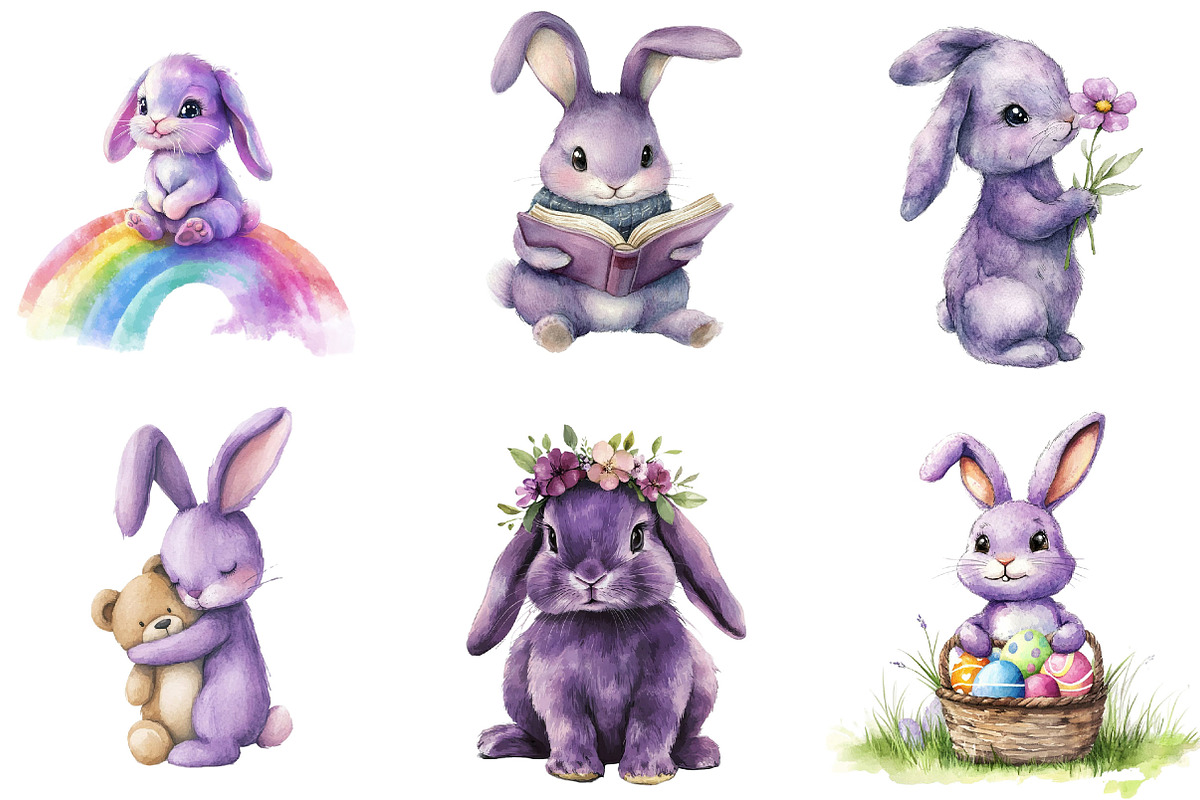 Cute Purple Bunny Clipart, an Illustration by Designking (Photo 4 of 5)