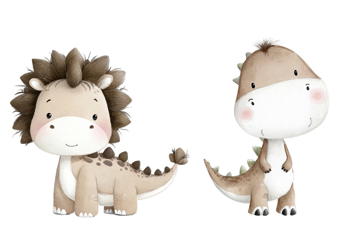 Watercolor Cute Dinosaur Clipart, an Illustration by Designworld (Photo 4 of 4)