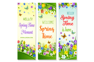 Vector Spring Flowers Banners With Greeting Quotes