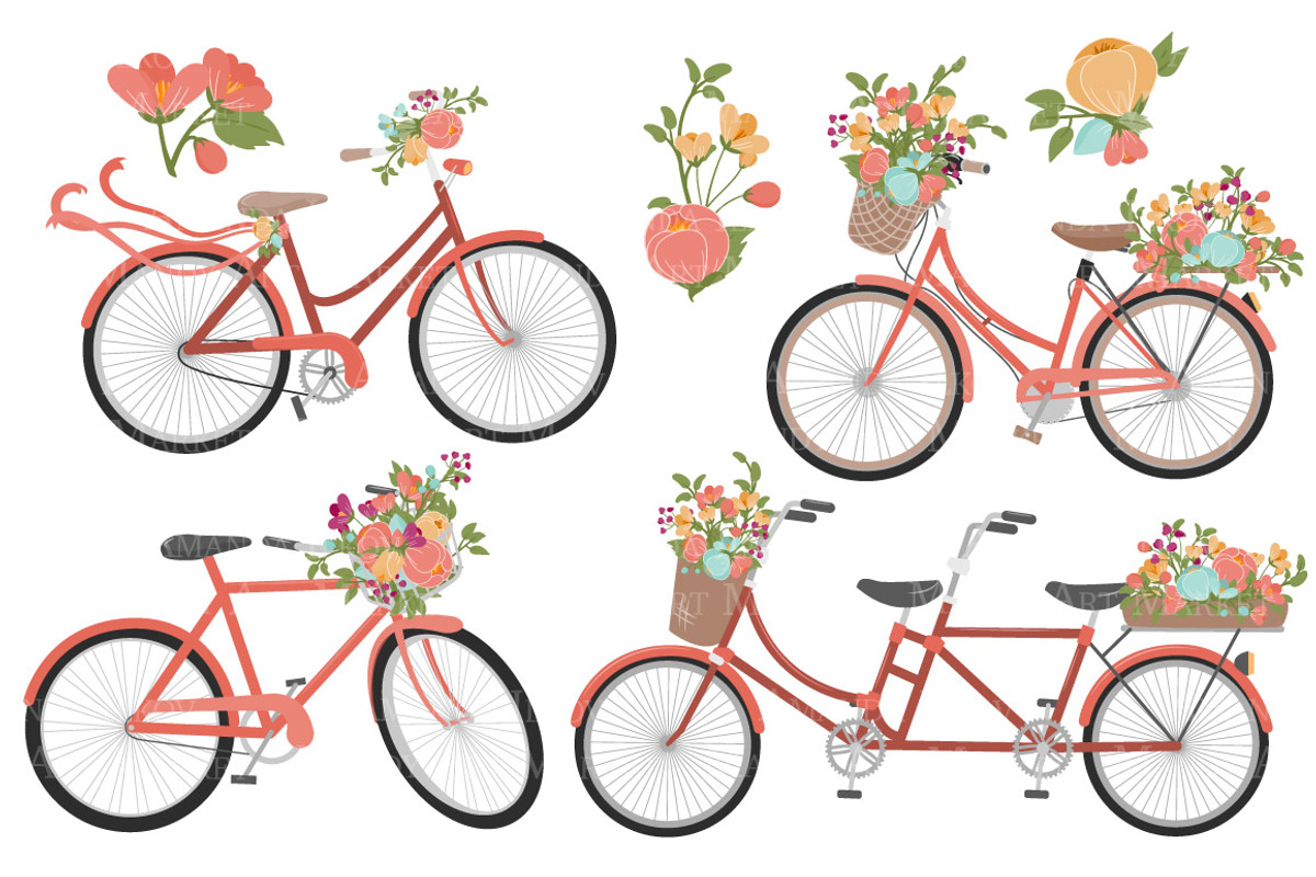 Bohemian Bicycles & Flowers Clipart, an Illustration by Amanda Ilkov (Photo 4 of 5)
