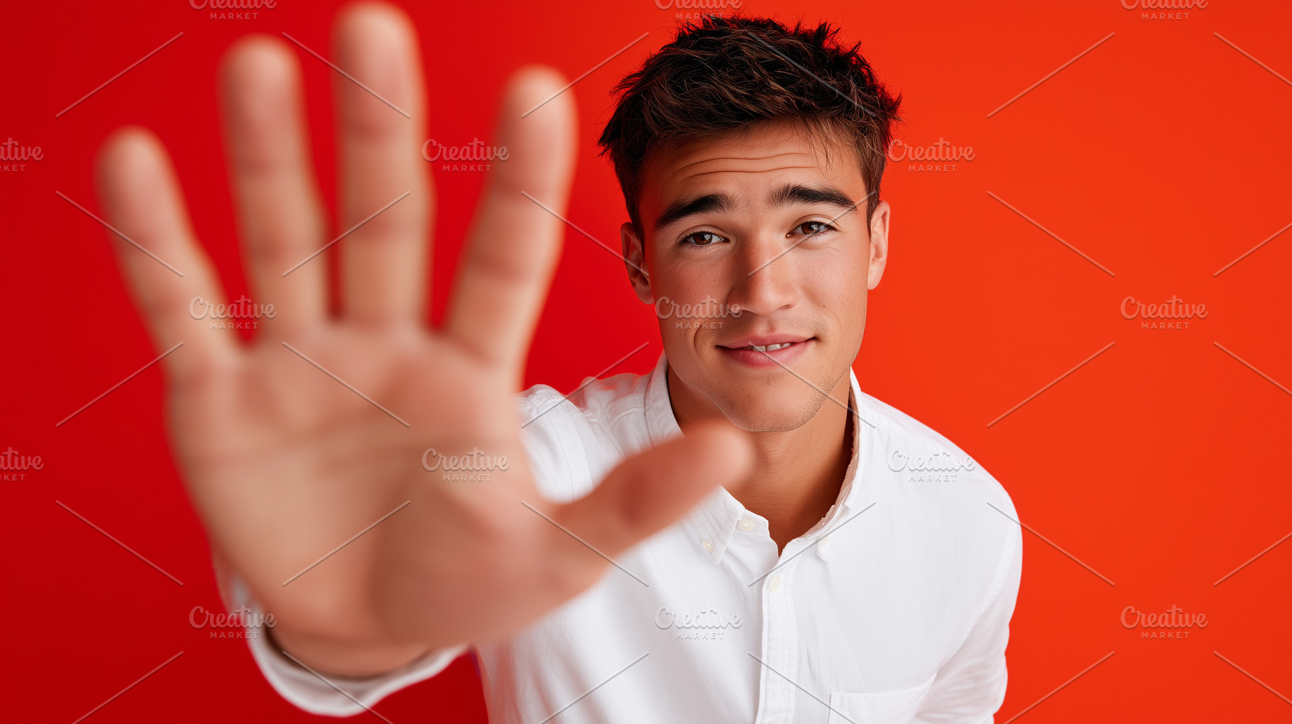 Young man in white shirt showing, a Person Photo by MistyDay