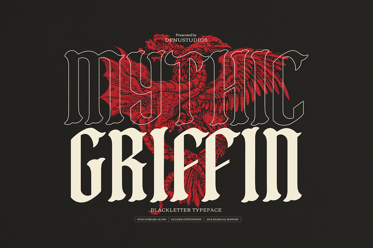 Mythic Griffin | Blackletter Font, a Blackletter Font by Denustudios (Photo 1 of 12)