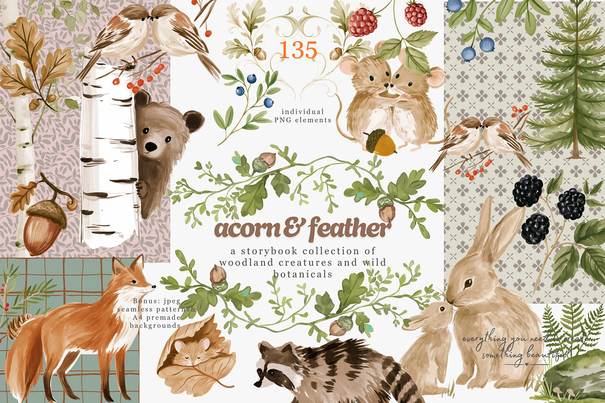 whimsical woodland clipart set, a Decorative Illustration by Patishop Art (Photo 1 of 15)