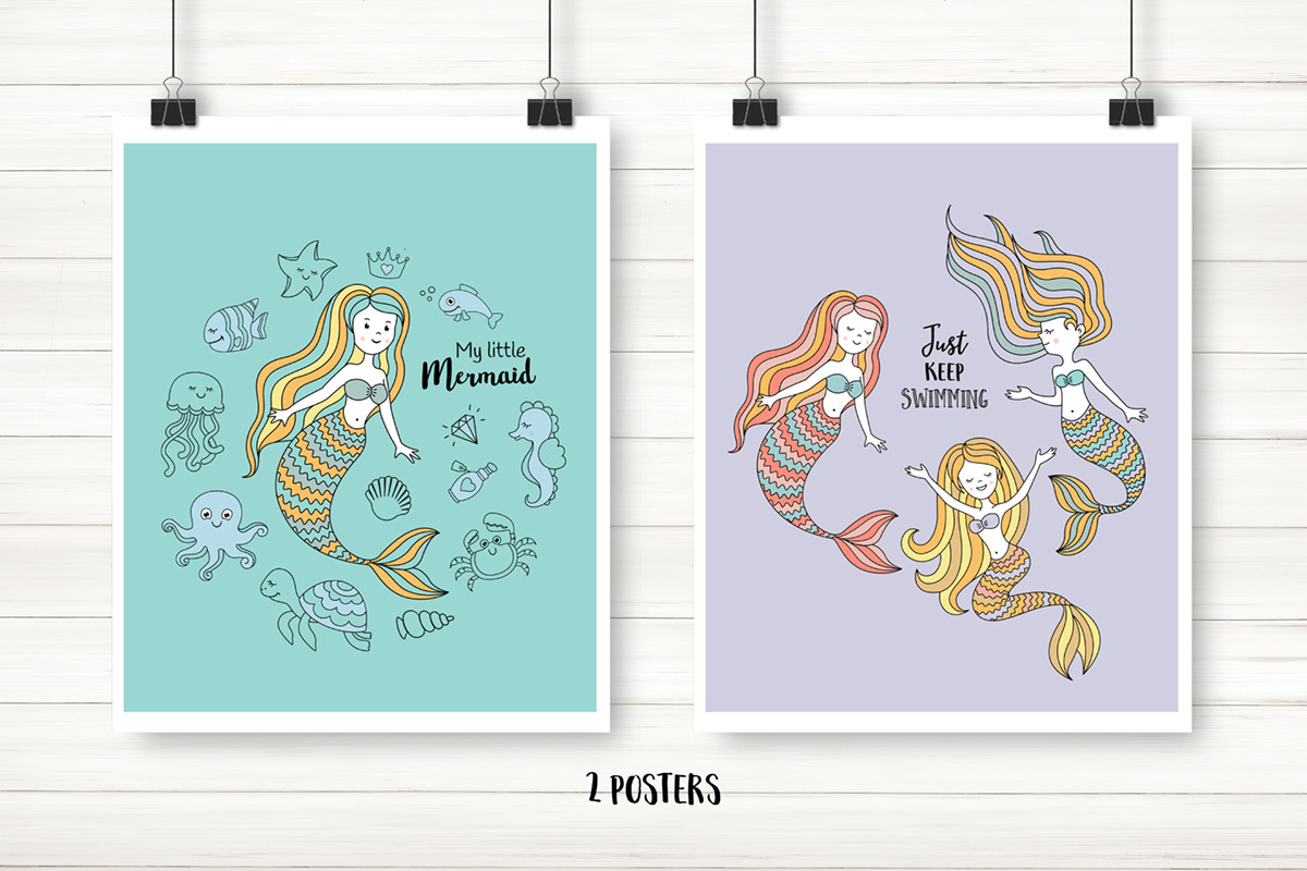 Cute Little Mermaids Vector Set, an Object Graphic by Teneresa (Photo 4 of 6)