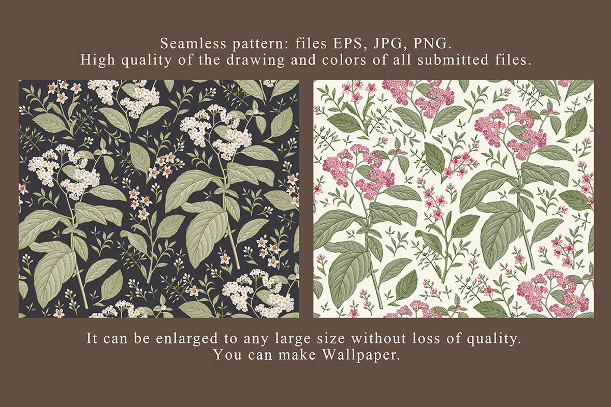 Seamless Flowers heliotrope pattern, a Pattern Graphic by Vintage (Photo 2 of 16)
