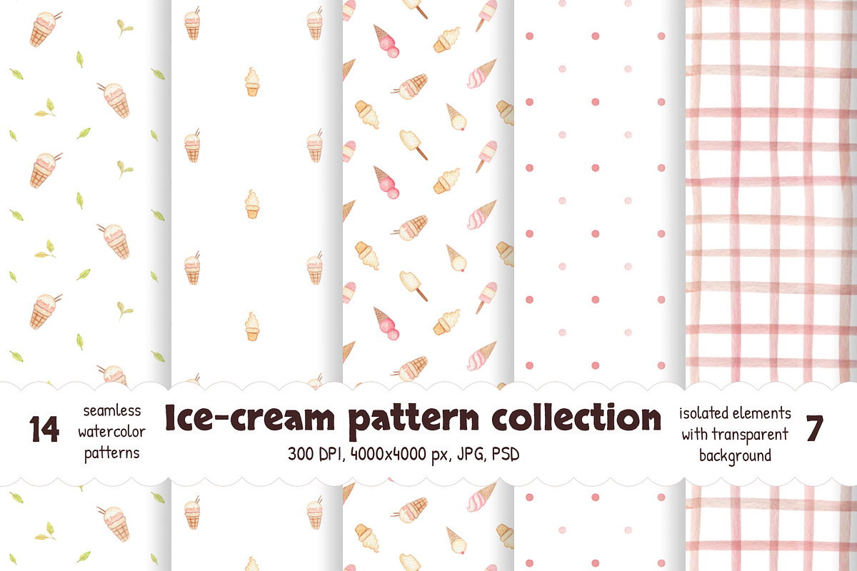 Ice-cream watercolor collection, a Pattern Graphic by Lagniappe Art (Photo 1 of 10)