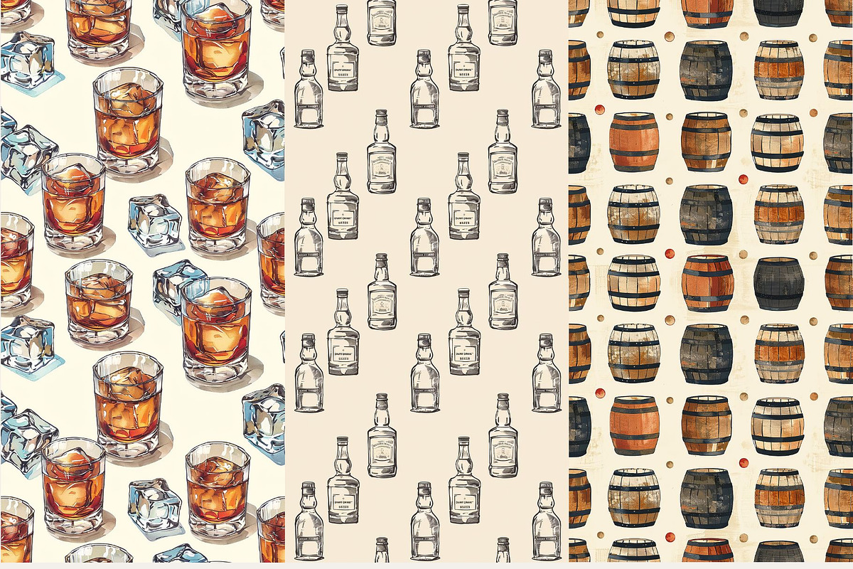 8 Whiskey Seamless Patterns, a Pattern Graphic by Inknfolly (Photo 3 of 3)