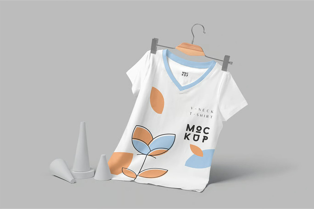 Half Sleeves V-neck T-shirt Mockups, a Shirt Mockup by megostudi0 (Photo 5 of 6)