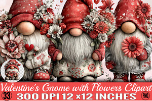 Valentine's Gnome with Flowers Clipa, an Illustration by SVGArt