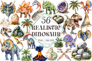 Watercolor Realistic Dinosaur Clipar, a Seasonal Illustration by designcity5