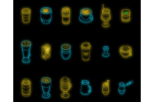 Latte Icons Set Vector Neon