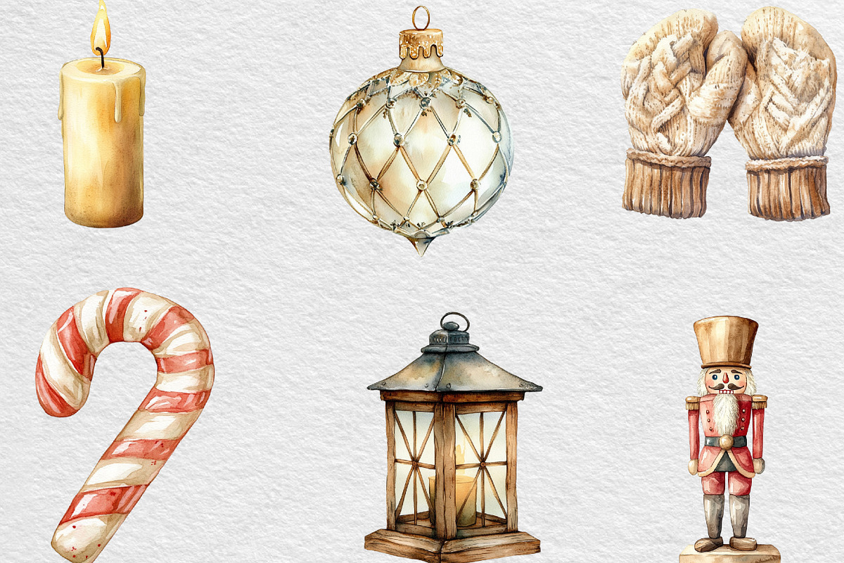 Watercolor Neutral Christmas Clipart, an Illustration by Black Bird Studio (Photo 5 of 6)
