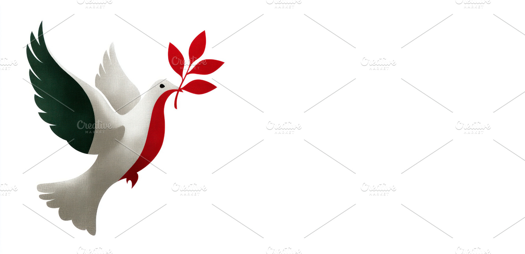 Dove with green and red wings holding red olive branch in beak s, an Animal Photo by José Manuel Gelpi