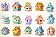 Cute Pastel Birdhouses Clipart, an Illustration by Rose Art (Thumbnail 2 of 4)