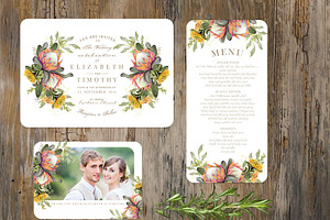 Hand drawn floral protea wedding