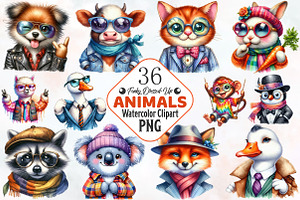 Funky Dressed-Up Animals Clipart, an Illustration by RobertsArt