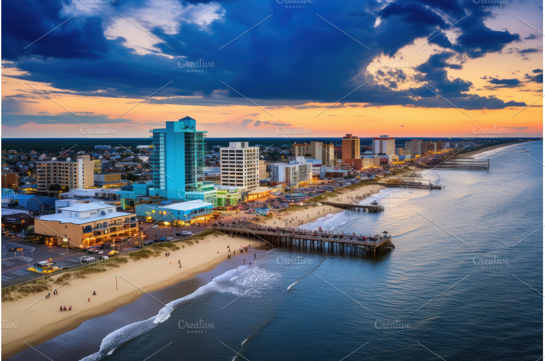 Vibrant coastal cityscape at sunset, a Nature Photo by Ylivdesign