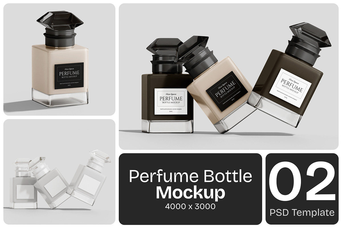 Square Perfume Bottle Mockup, a Packaging Mockup by Permadi Creative (Photo 1 of 4)