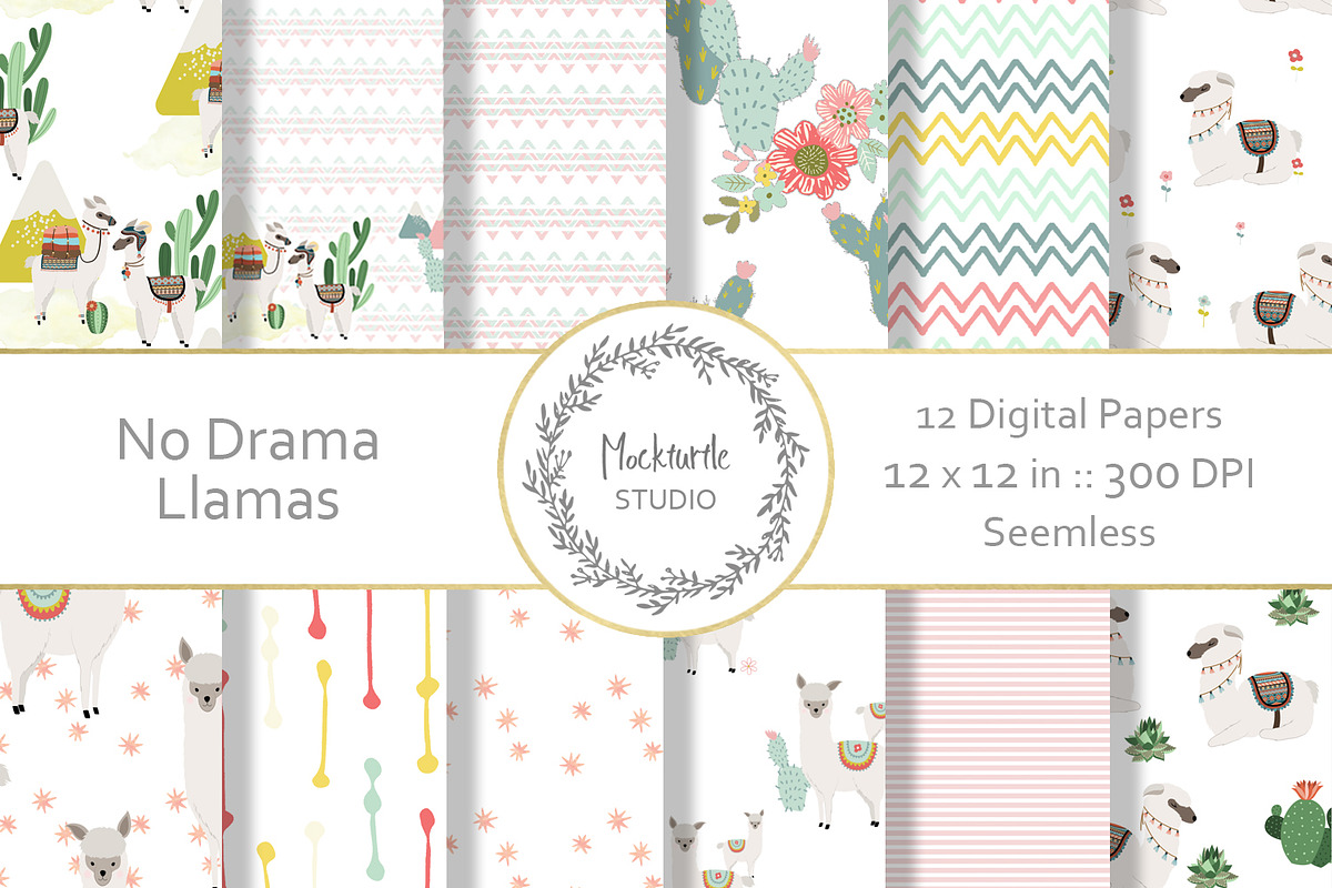 Llama digital paper, a Pattern Graphic by MockTurtleStudio