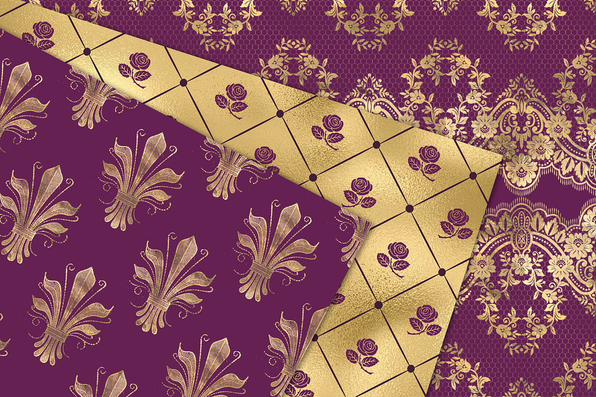 Victorian Purple & Gold Patterns, a Pattern Graphic by Digital Curio