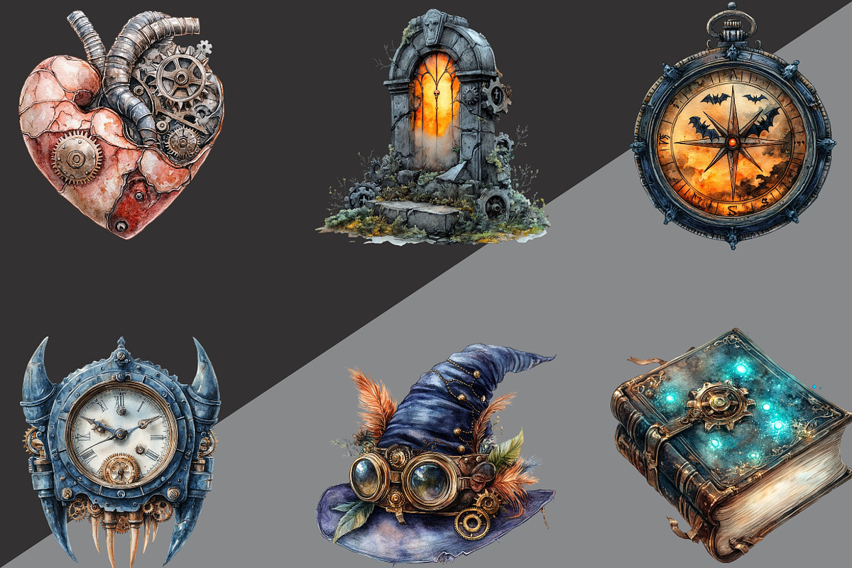 Steampunk Halloween Clipart Bundle, an Illustration by Black Bird Studio (Photo 4 of 6)