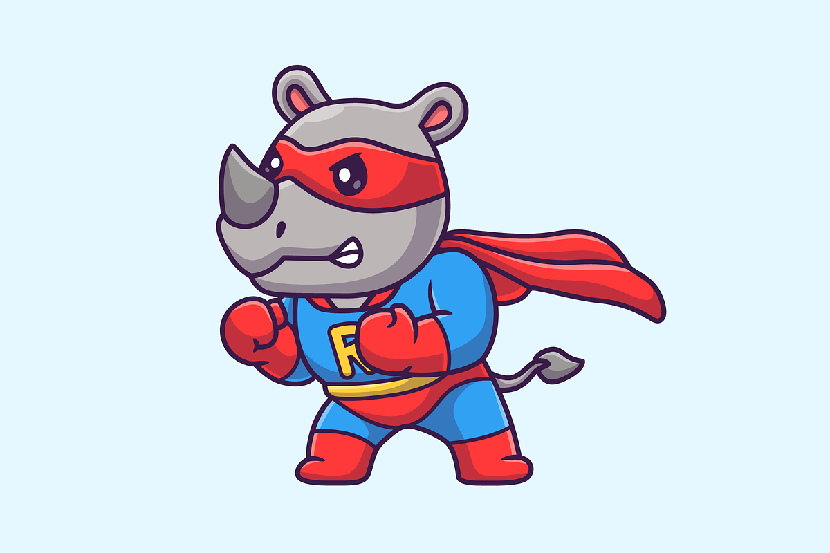 Cute Rhino Super Hero Cartoon, an Animal Illustration by Catalyst Labs