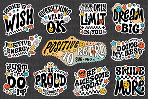 10 Positive Retro Stickers Set