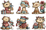 Christmas Cat And Bird Clipart, an Illustration by CraftArtStudio (Thumbnail 2 of 6)
