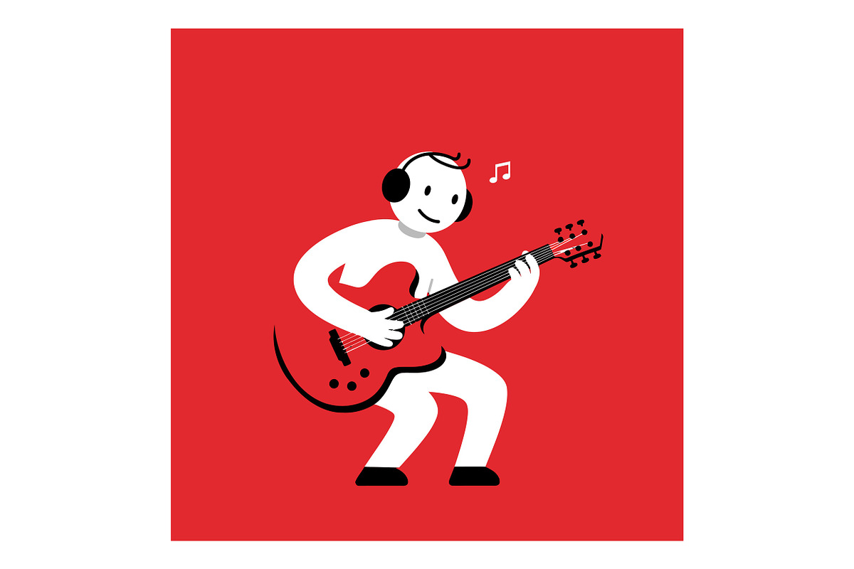 A joyful character playing a red gui, an Illustration by designvectx