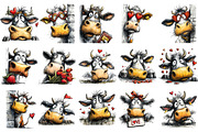 Funny Peeking Valentine Cow Clipart, an Illustration by OK Design (Thumbnail 3 of 6)