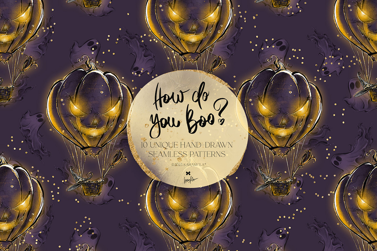 Halloween Witches Ghosts Patterns, a Pattern Graphic by KaramfilaS (Photo 8 of 18)