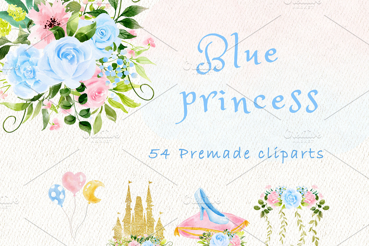 Blue Princess watercolour clipart, a Decorative Illustration by heyiamalice (Photo 4 of 13)