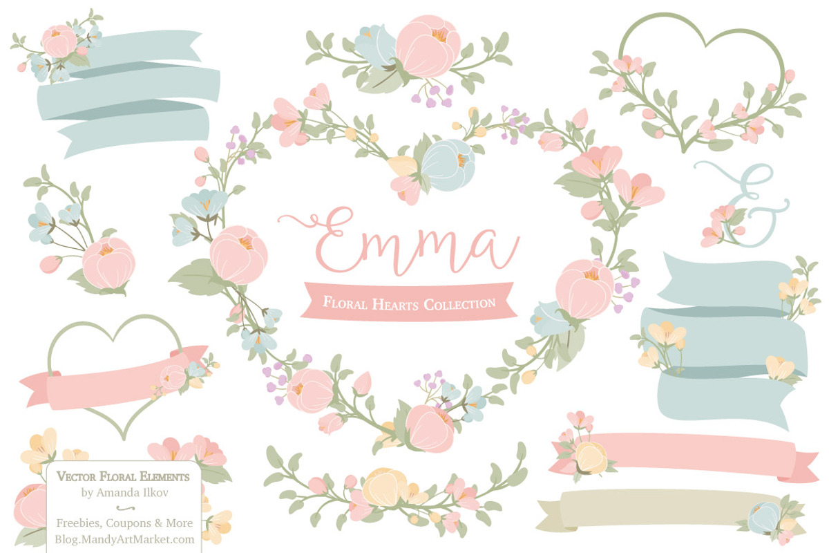 Pastel Floral Heart Wreath Vectors, an Illustration by Amanda Ilkov (Photo 1 of 5)