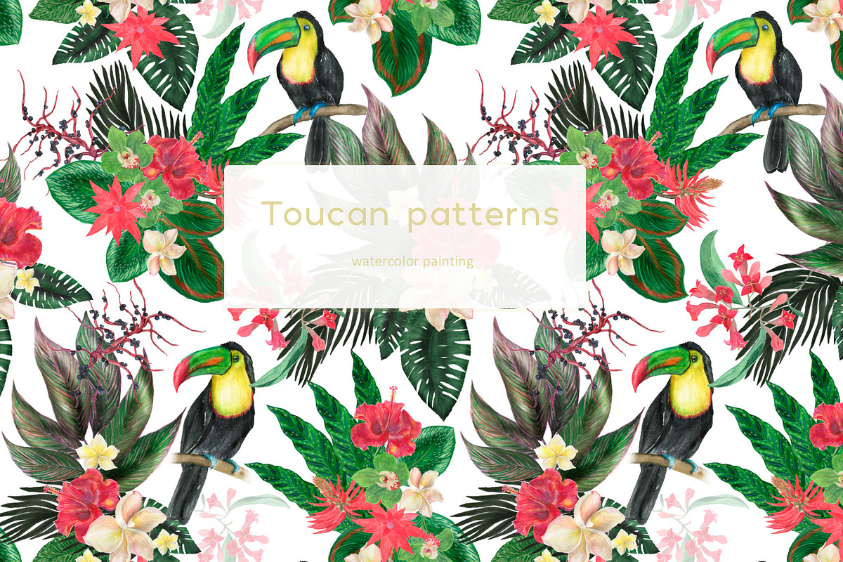 Watercolor toucan patterns, a Pattern Graphic by ramika (Photo 1 of 5)