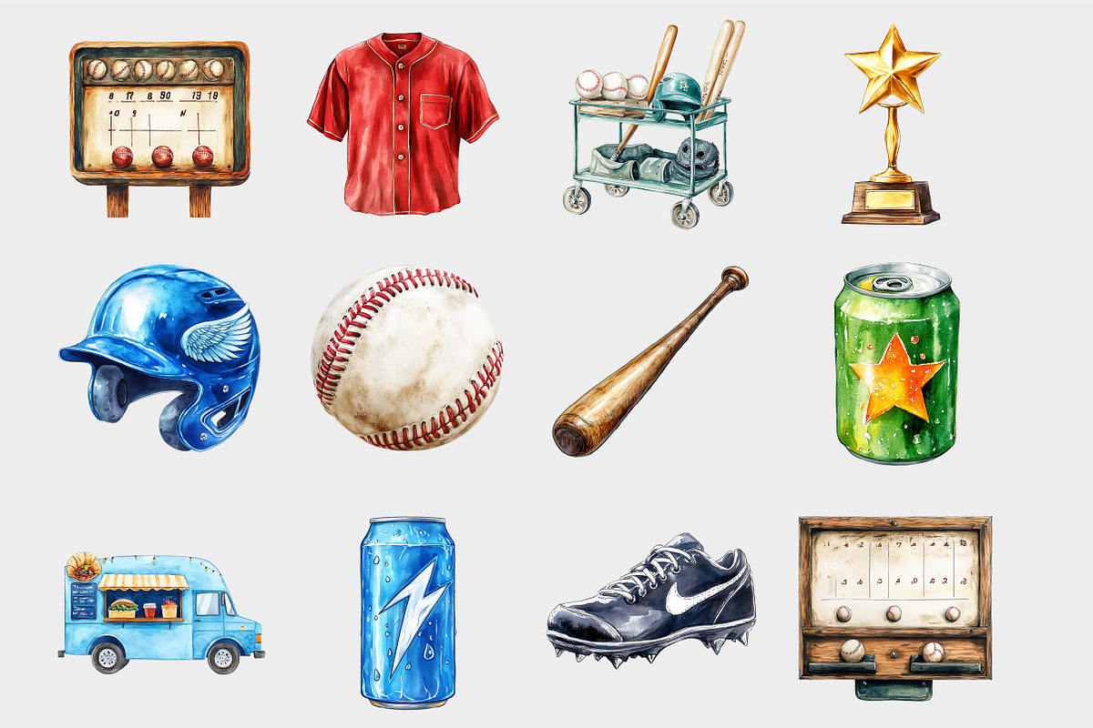 Watercolor Baseball Clipart, a Seasonal Illustration by Design Market (Photo 5 of 5)