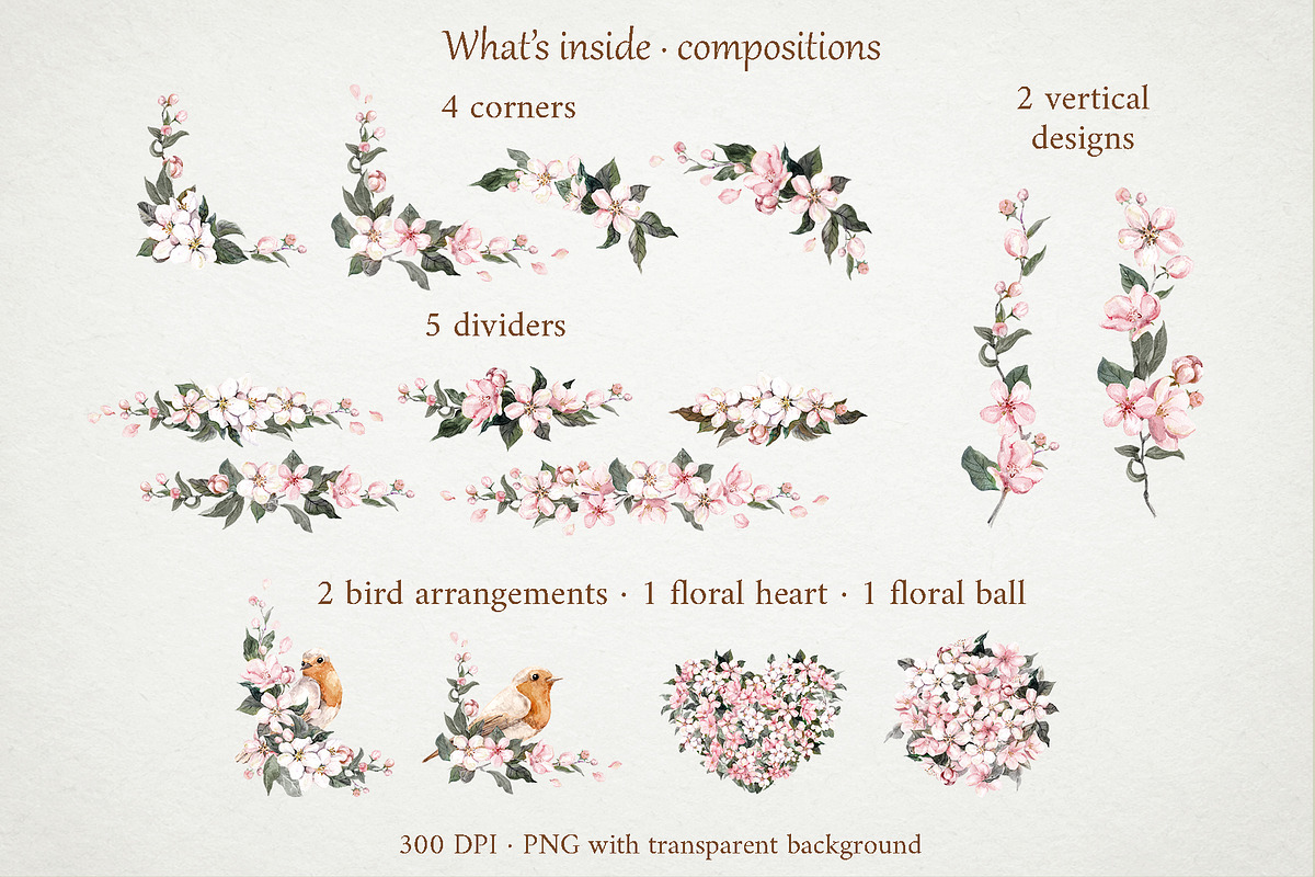 Apple Blossom Watercolor Clipart Set, a Seasonal Illustration by Where summer is (Photo 6 of 14)