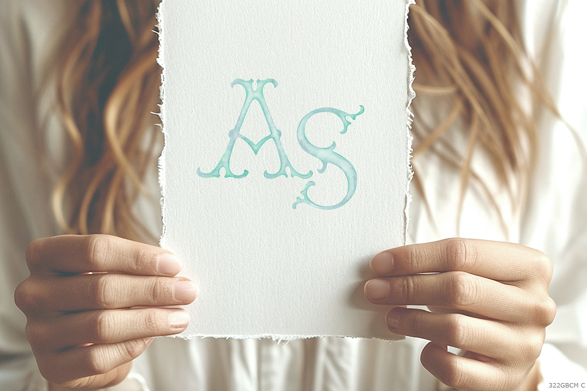 Teal crest monogram letters clip art, a Decorative Illustration by GrafikBoutique (Photo 3 of 3)