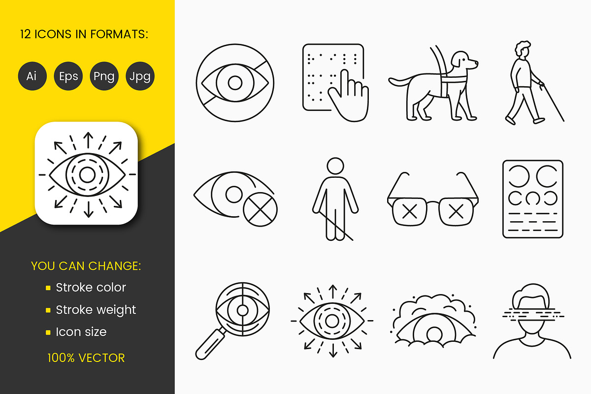 Vision problems icons set, an Outline Icon by Grand Design