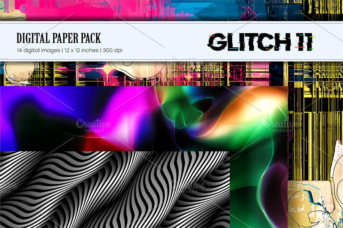 Glitch Psychedelic 11. Digital Paper, a Texture Illustration by KENO Mascots (Photo 2 of 9)