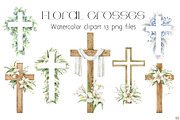 Flower Crosses Watercolor Clipart, a Decorative Illustration by Elena Medvedeva (Thumbnail 1 of 5)