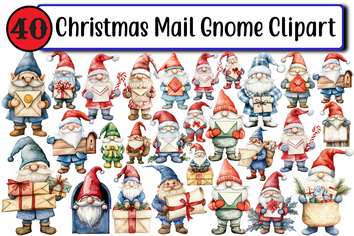 Christmas Mail Gnome Clipart, an Illustration by Design Market (Photo 1 of 3)